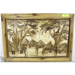 HAND MADE WOOD CHIP PICTURE OF VILLAGE 19X28.