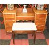 Image 1 : VINTAGE WOOD VENEER DESK WITH STOOL
