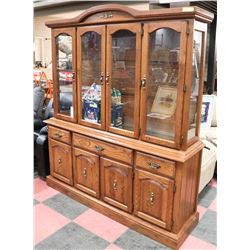 2 PC WOOD AND GLASS CHINA CABINET.