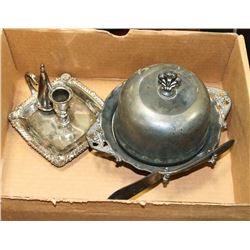 ANTIQUE SILVER PLATE BUTTER DISH WITH GLASS AND