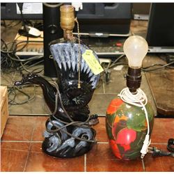 2 MID CENTURY TABLE LAMPS WATER FOWL & FLORAL