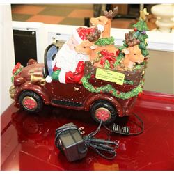LIGHT UP SANTA IN CAR WITH REINDEER PORCELAIN