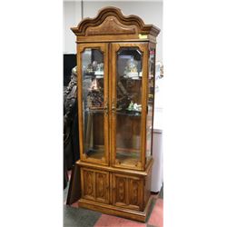 WOOD AND GLASS ORNATE CURIO CABINET 31X15X81