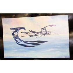 HAIDA OIL ON CANVAS PICTURE 18.5X30 SIGNED.