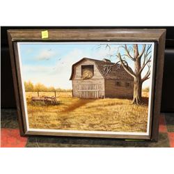 OIL PAINTING BARNYARD SCENE SIGNED G GAMRLE