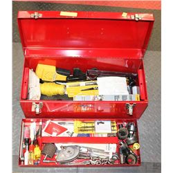 RED MASTERCRAFT METAL TOOL BOX WITH TOOLS AND