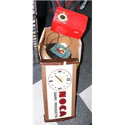 BOX OF VINTAGE RECORDS, RADIO AND NOCA DAIRY