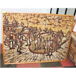 LARGE ESTATE BATIK HAND DYED FRAMED PICTURE OF A