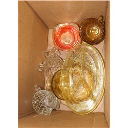 BOX OF ANTIQUE DEPRESSION AND CARNIVAL GLASS