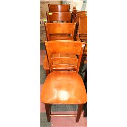 4 WOOD BAR HEIGHT STOOLS-ONE STOOL MISSING A RUNG