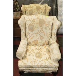 TWO WING BACK STYLE FABRIC FLORAL CHAIRS