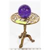 Image 1 : PURPLE ART GLASS ORB ON BRASS DECORATIVE PEDESTAL