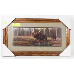 NEW MOOSE PRINT 23”X 13” IN WOOD FRAME