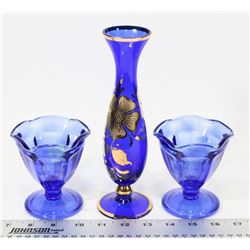 ENCORE BLUE ROMANIAN STYLE  GLASS AND VASE