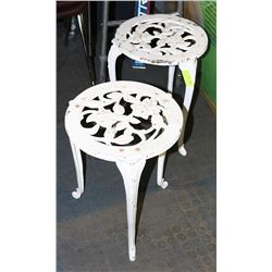 PAIR OF WHITE CAST METAL END TABLES/STANDS
