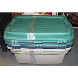 LOT OF 3 RUBBERMAID ROUGHNECK HINGED TOTES 135L