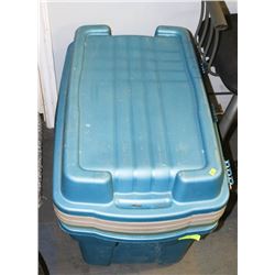 3 RUBBERMAID STORAGE BINS WITH LIDS