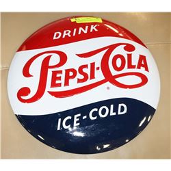 DRINK PEPSI COLA BUTTON WALL HANGING METAL SIGN.