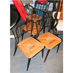 FOUR WOOD AND METAL CHAIRS