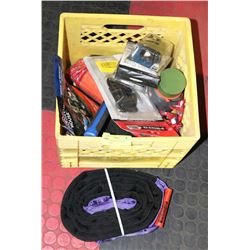 BOX OF ASSORTED OUTDOOR ACCESSORIES.