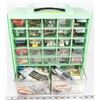 SMALL GREEN CABINET FULL OF SEWING SUPPLIES