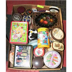 19 VINTAGE TIN CANS INCL TWO FULL ONES WITH