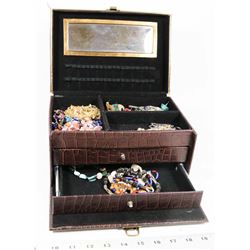 LARGE COPPER COLOURED JEWELERY CASE FILLED