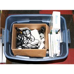BIN CONTAINING Wii CONSOLE AND CONTROLLERS, CORDS