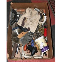 LARGE BOX OF ASSORTED TOOLS INCLUDING, DRILL BITS,