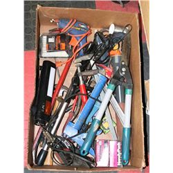 LARGE BOX  ASSORTED TOOLS INCLUDING, CLAMP,