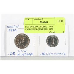 LOT OF 2 COINS INCL 1970 CANADIAN QUARTER AND 1970