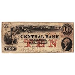 1850 $10 Central Bank of Alabama Obsolete Bank Note