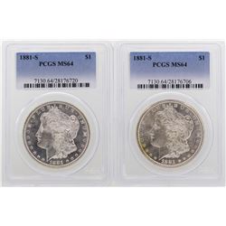 Lot of (2) 1881-S $1 Morgan Silver Dollar Coins PCGS MS64