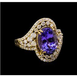 14KT Yellow Gold 4.73 ctw Tanzanite and Diamond Ring