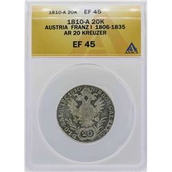 1810-A Austria 20 Kreuzer Coin ANACS XF45