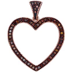 0.20 CTW Red Color Diamond Heart Love Pendant 10KT Rose Gold - REF-26Y3X