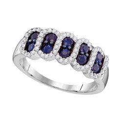 1 CTW Blue Sapphire Diamond Ring 10KT White Gold - REF-37K5W