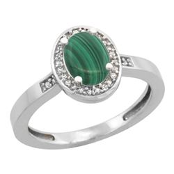 Natural 0.83 ctw Malachite & Diamond Engagement Ring 14K White Gold - REF-30F2N