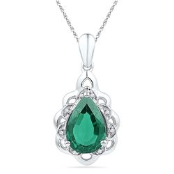 3.41 CTW Pear Created Emerald Solitaire Diamond Pendant 10KT White Gold - REF-22W4K