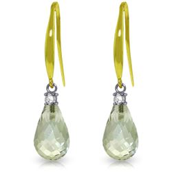 Genuine 4.6 ctw Green Amethyst & Diamond Earrings Jewelry 14KT Yellow Gold - REF-28F5Z