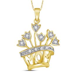 0.10 CTW Diamond Mom Mother Flowers Pendant 10KT Yellow Gold - REF-10M5H
