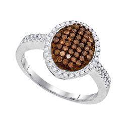 0.45 CTW Cognac-brown Color Diamond Oval Cluster Ring 10KT White Gold - REF-30Y2X