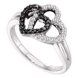 0.25 CTW Black Color Diamond Double Heart Ring 14KT White Gold - REF-34N4F