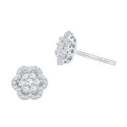 0.50 CTW Diamond Flower Stud Earrings 10KT White Gold - REF-37M5H