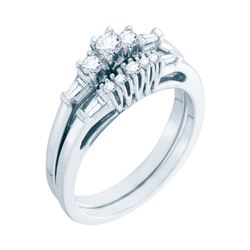 0.38 CTW Diamond 3-stone Bridal Engagement Ring 10KT White Gold - REF-41M9H