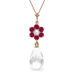Genuine 2.78 ctw Ruby, White Topaz & Diamond Necklace Jewelry 14KT Rose Gold - REF-32F4Z