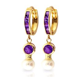 Genuine 4.15 ctw Amethyst & Pearl Earrings Jewelry 14KT Yellow Gold - REF-48Z3N