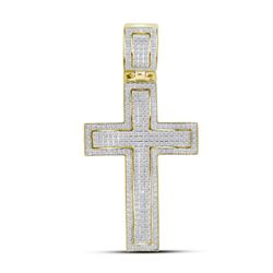 0.85 CTW Mens Diamond Roman Cross Charm Pendant 10KT Yellow Gold - REF-89M9H