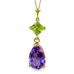 Genuine 2 ctw Amethyst & Peridot Necklace Jewelry 14KT Yellow Gold - REF-24Y3F