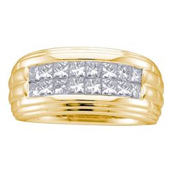 0.50 CTW Mens Princess Diamond Double Row Wedding Ring 14KT Yellow Gold - REF-104H9M